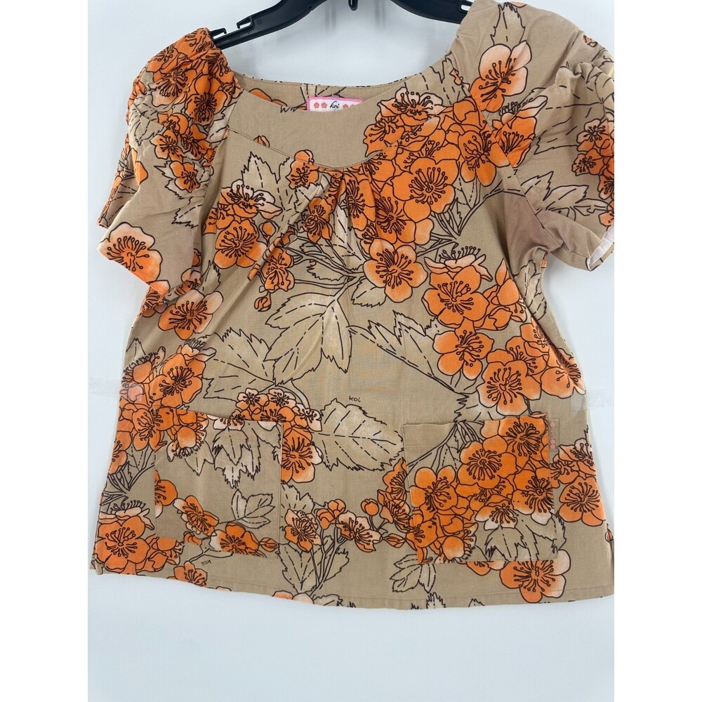 Koi Uniform Women's Scrub Orange Tan Floral Nurse Unform Medical Workwear Sz M